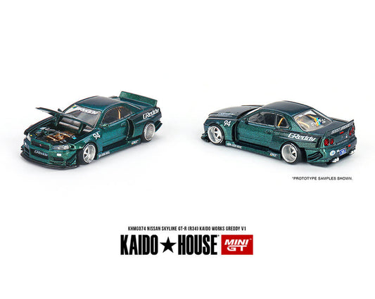 *Preorder* Mini GT x Kaido House Nissan GTR R34 - GReddy V1 Green